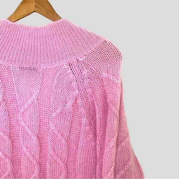 Amanda Smith Coquette Soft Girl Cloud Luxe Pink Mohair Sweater L Cable Knit - Picture 3 of 7